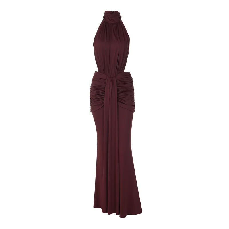 Damen Elegantes Maxikleid mit hochgeschlossenem Kragen und raffiniertem Drapé Nord Taschen