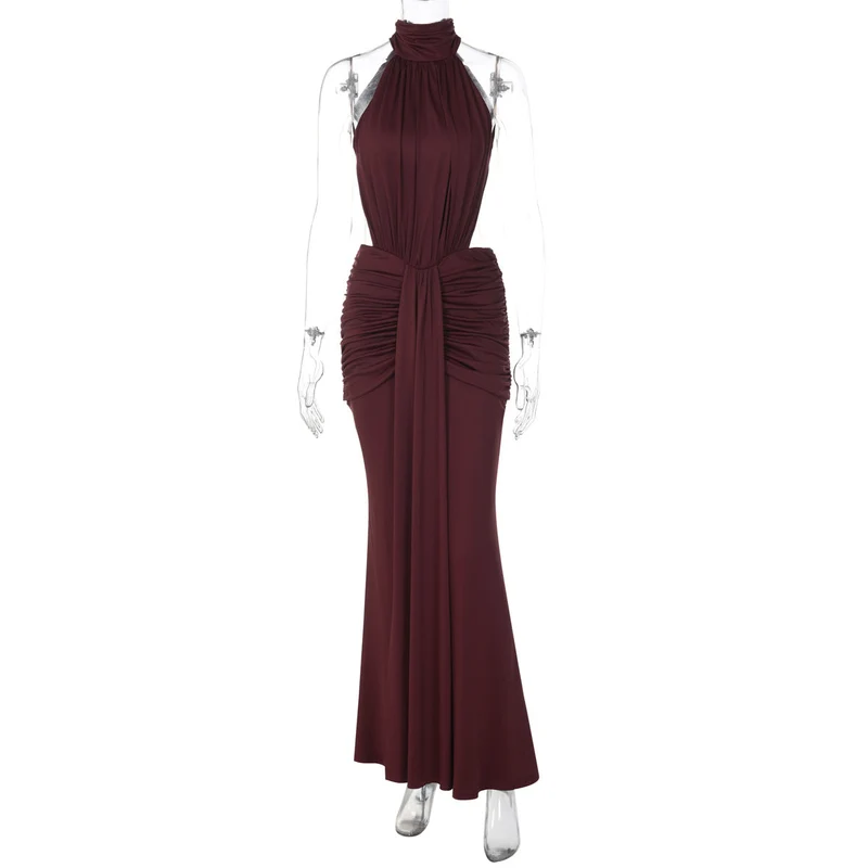 Damen Elegantes Maxikleid mit hochgeschlossenem Kragen und raffiniertem Drapé Nord Taschen