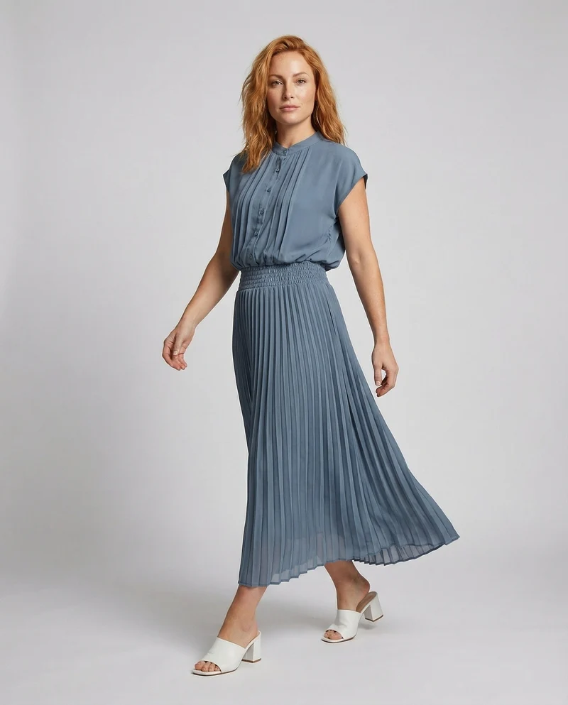Damen Chiffon Zweiteiler mit Plisseerock - Arvani