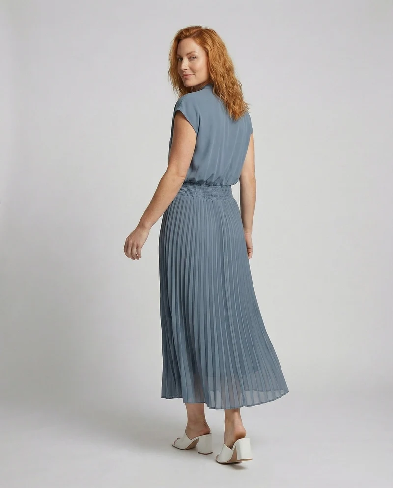 Damen Chiffon Zweiteiler mit Plisseerock - Arvani