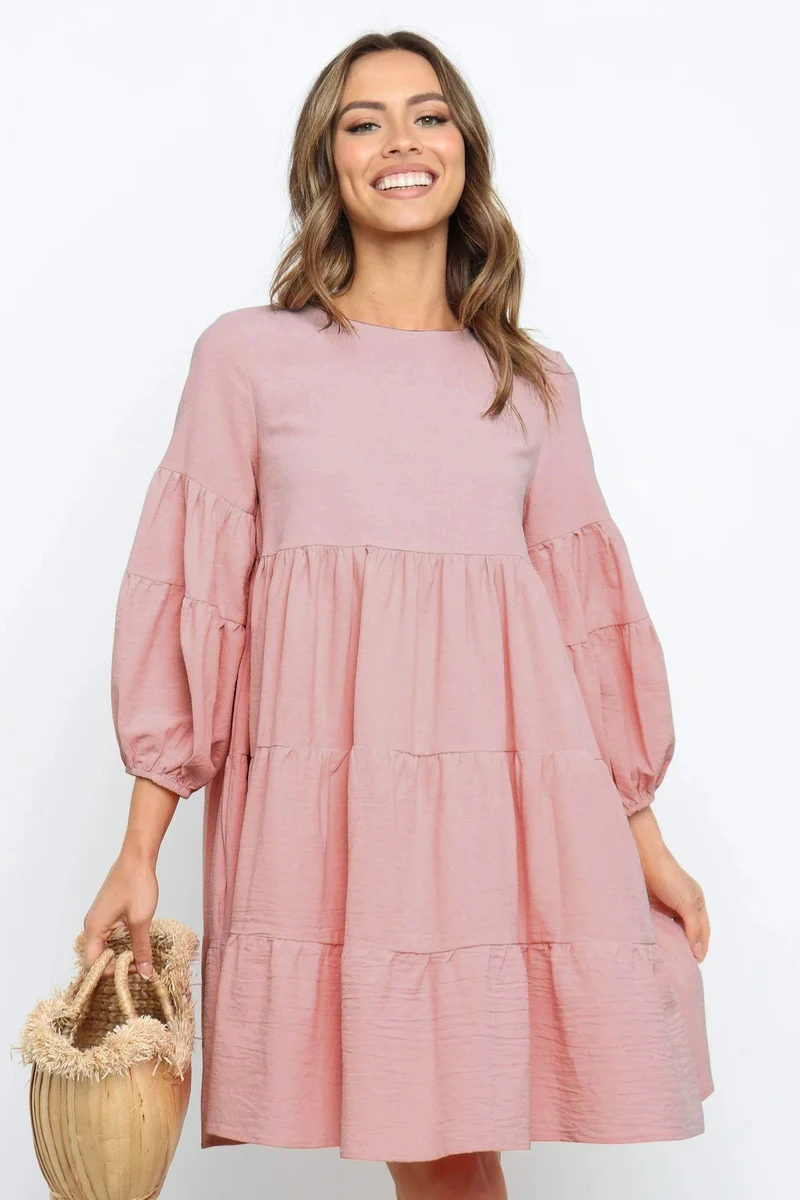 Damen romantisches Sommerkleid mit voluminösen Ärmeln und Rüschendetails