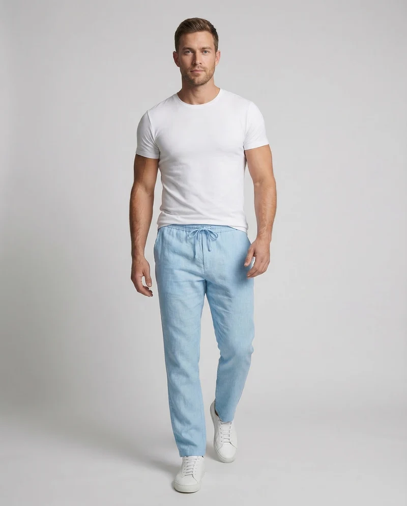 Herren Leinenhose Gerade Kordelzug