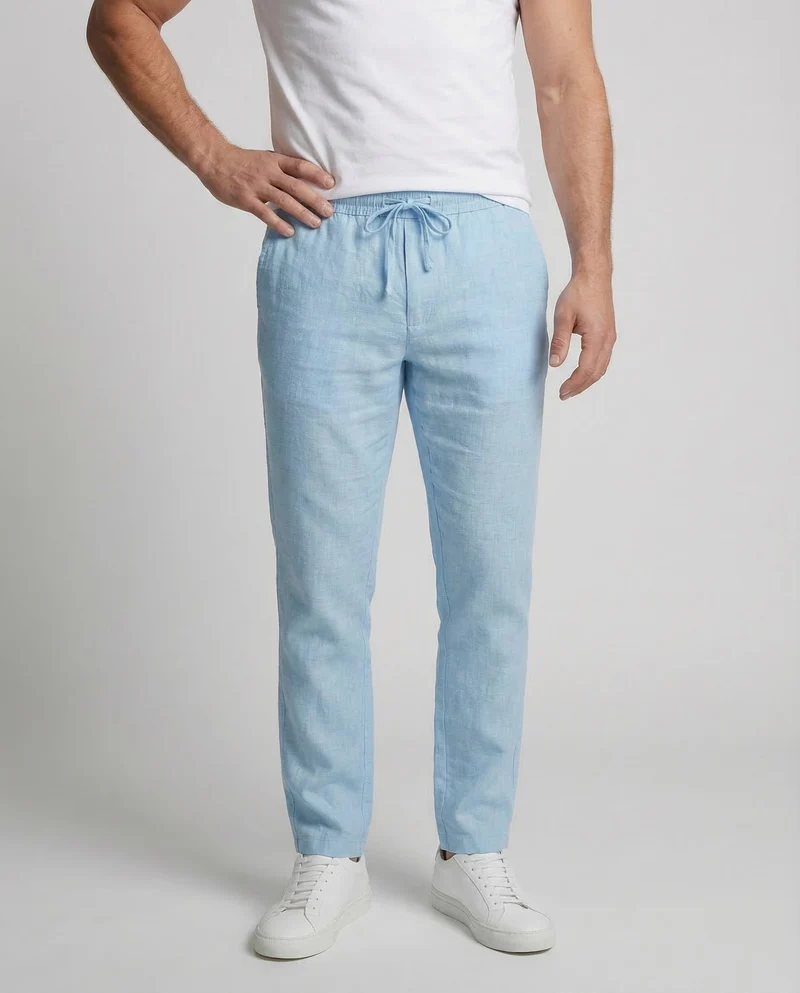 Herren Leinenhose Gerade Kordelzug