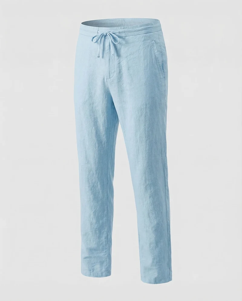 Herren Leinenhose Gerade Kordelzug