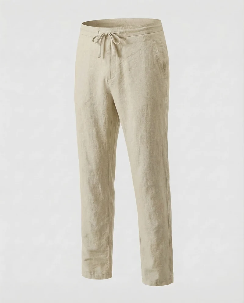 Herren Leinenhose Gerade Kordelzug