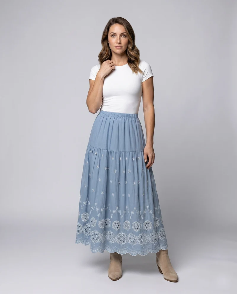 Damen Maxirock mit floralem Stickdesign