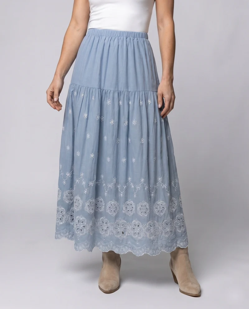 Damen Maxirock mit floralem Stickdesign