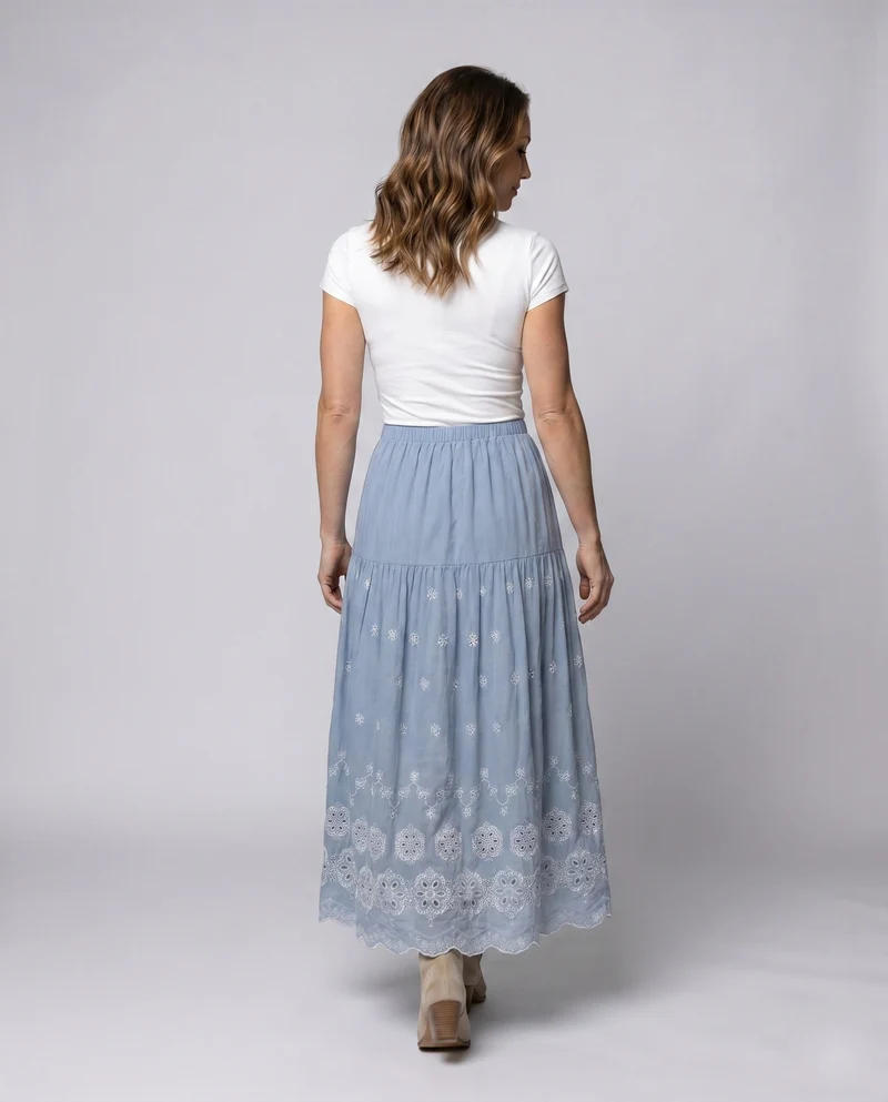 Damen Maxirock mit floralem Stickdesign