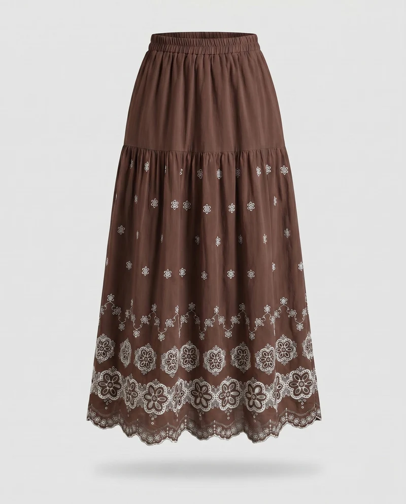 Damen Maxirock mit floralem Stickdesign