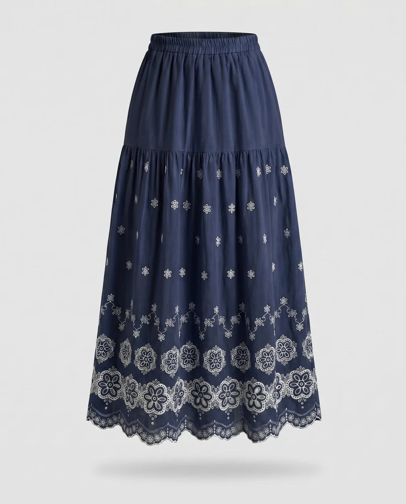 Damen Maxirock mit floralem Stickdesign
