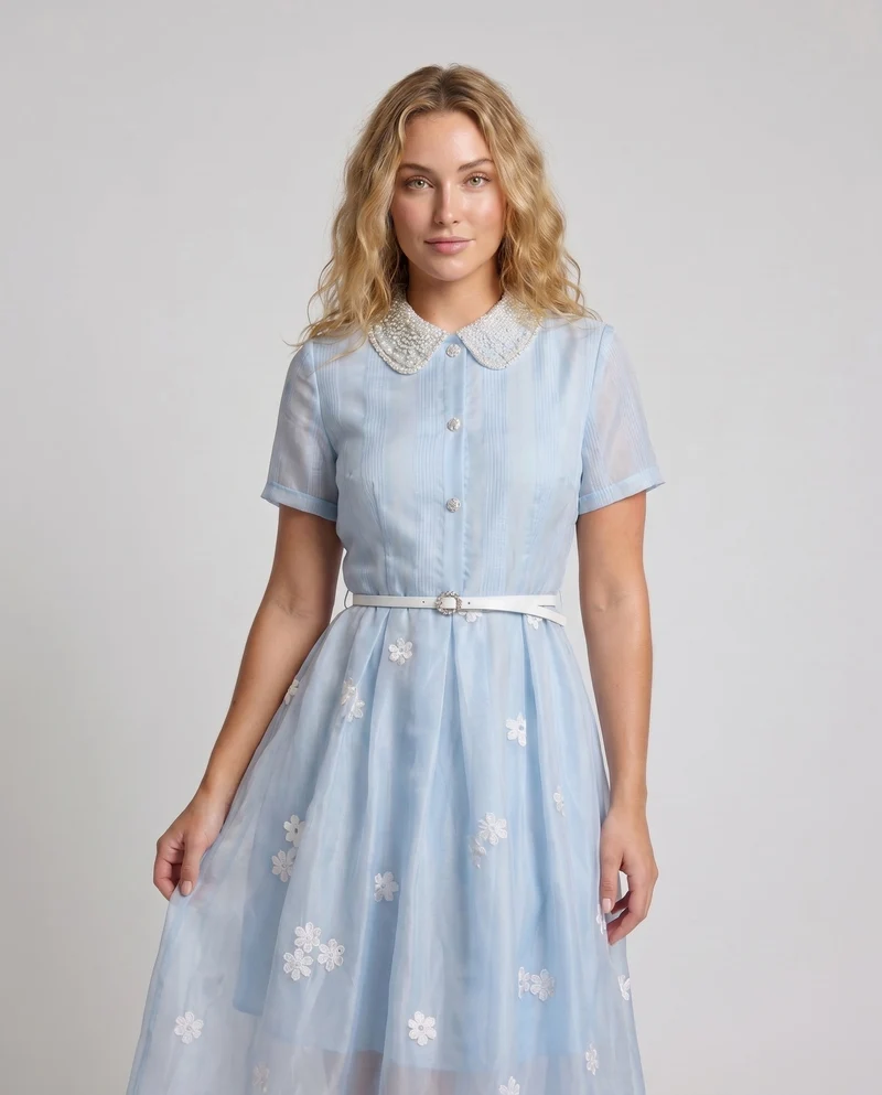 Damen Elegantes Chiffon-Kleid mit floralen Applikationen und strukturierter Passe