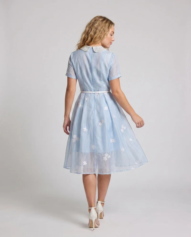Damen Elegantes Chiffon-Kleid mit floralen Applikationen und strukturierter Passe
