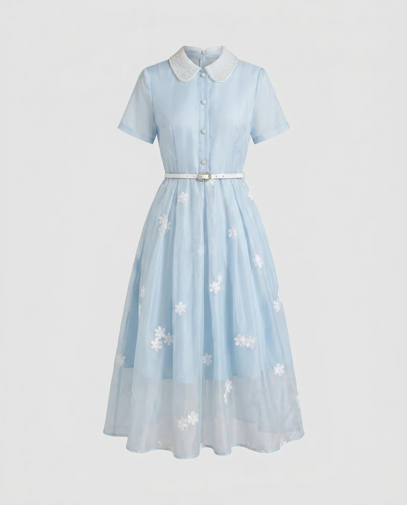 Damen Elegantes Chiffon-Kleid mit floralen Applikationen und strukturierter Passe