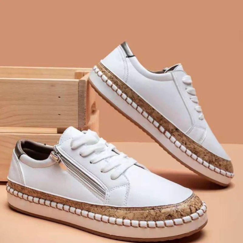 Damen Modische Sneaker mit buntem Muster und hochwertigem Korkrand