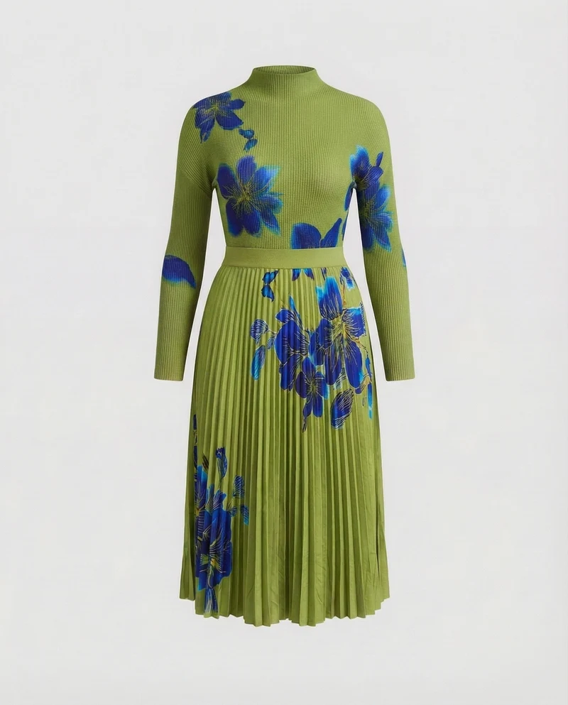 Damen Botanische Rollkragen-Top Feinstrick Feinstrick-Set