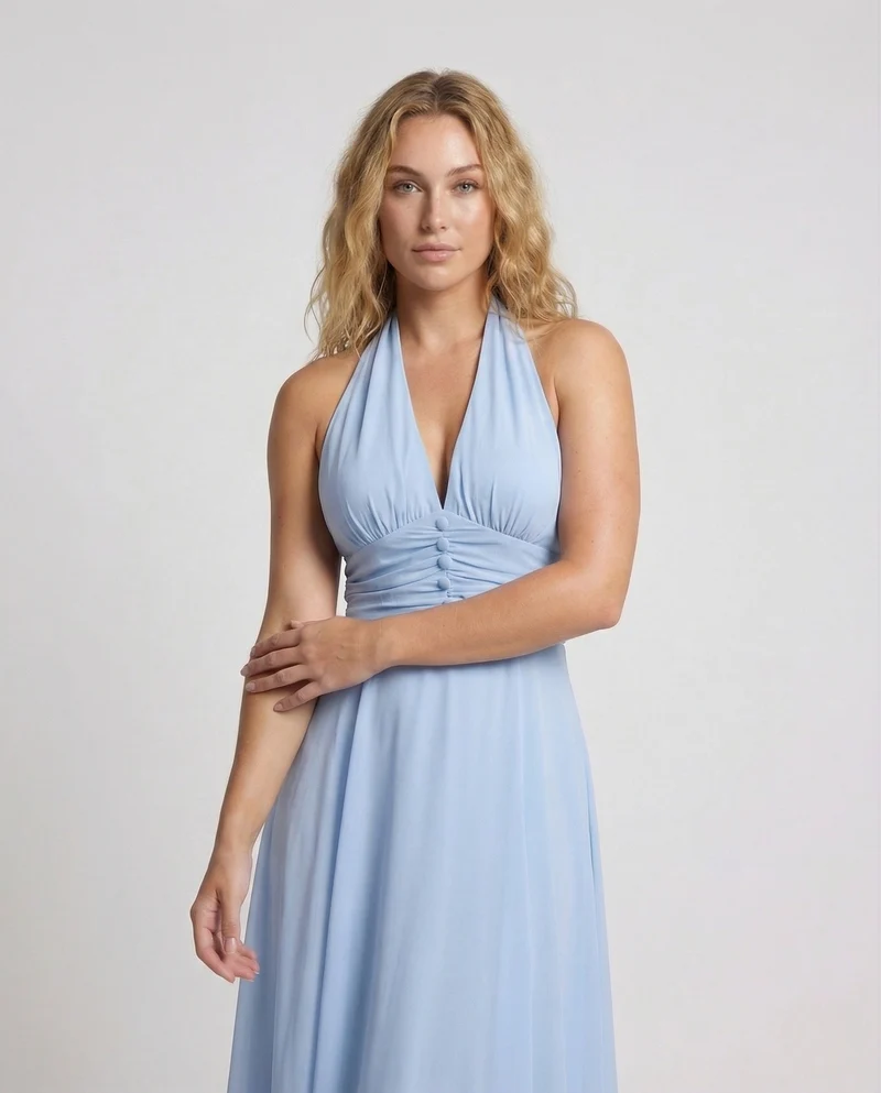 Damen Neckholder Maxikleid mit Lagenrock