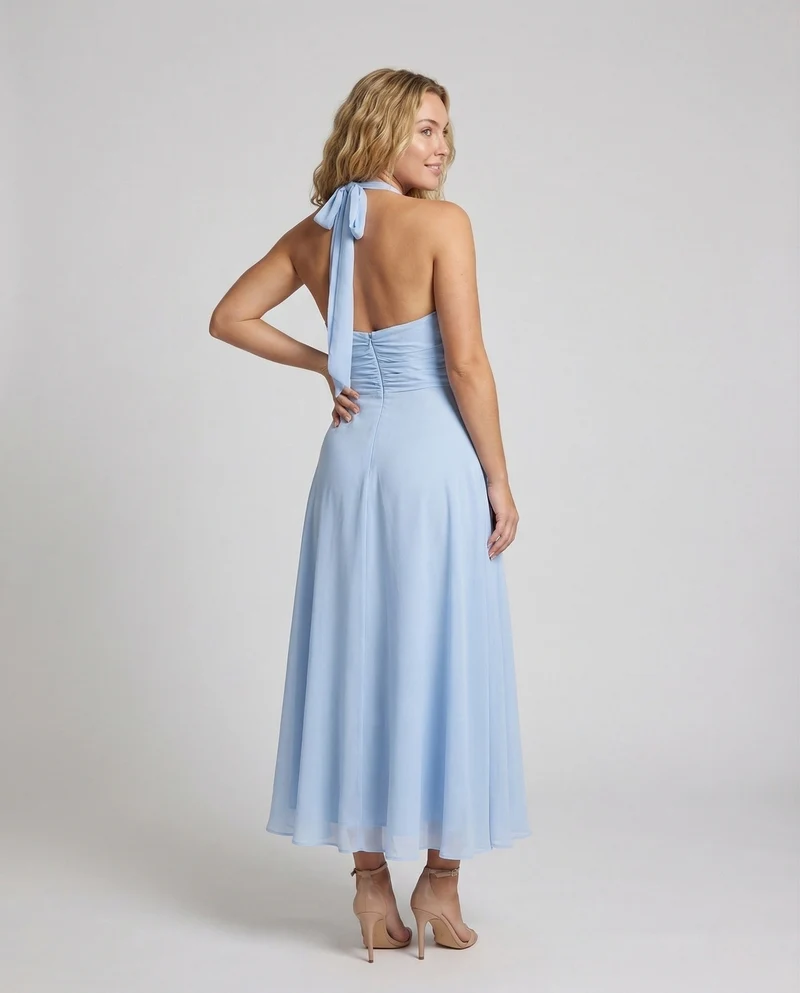 Damen Neckholder Maxikleid mit Lagenrock