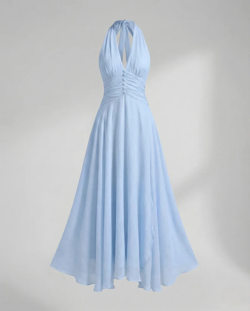 Damen Neckholder Maxikleid mit Lagenrock