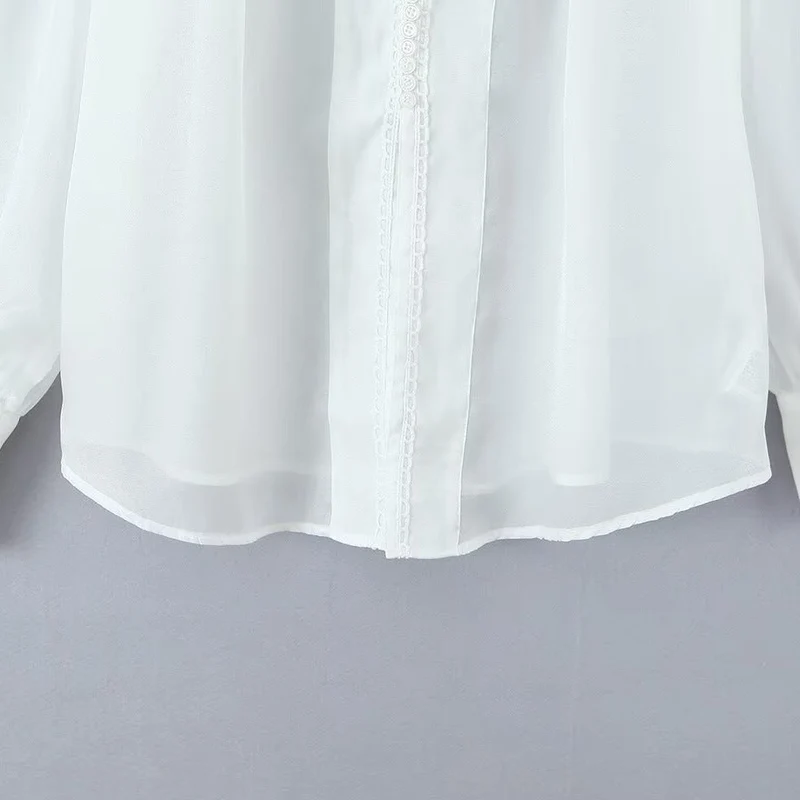 Damen elegante Chiffonbluse mit raffinierten Puffärmeln und edlem Kragen
