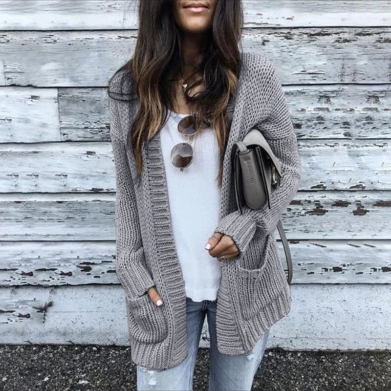 Damen Grobstrick-Cardigan mit lässigem Schnitt und praktischen Taschen