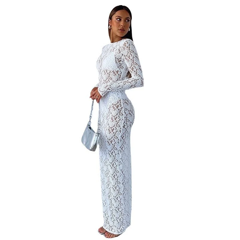 Damen Spitzenkleid mit langen Ärmeln