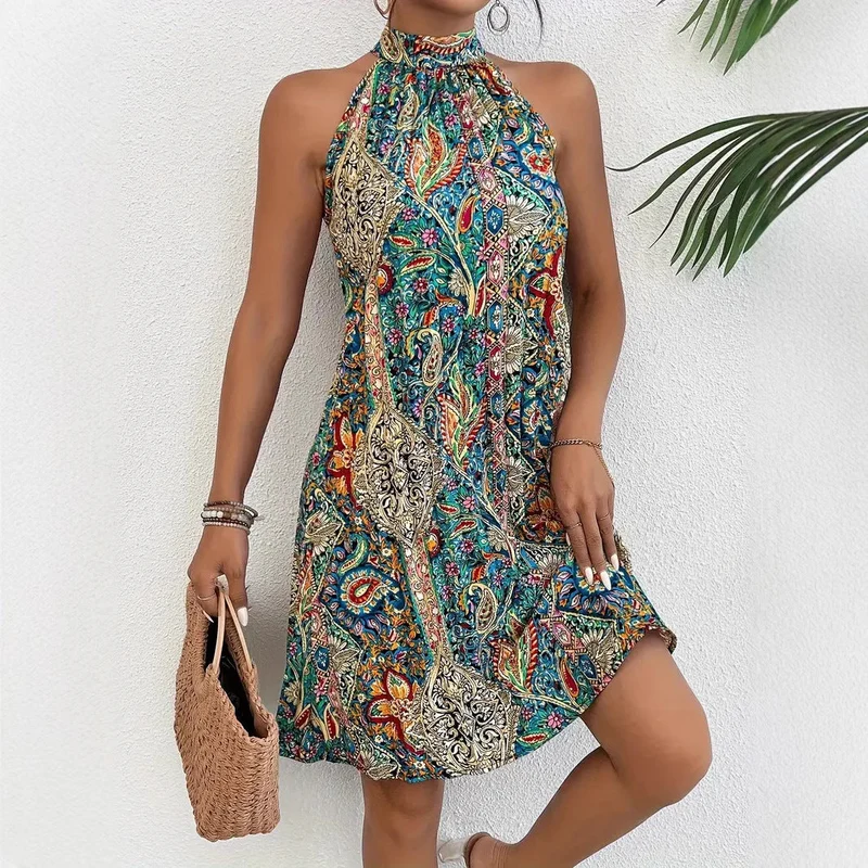 Damen Halterneck Kleid mit buntem Paisley-Muster Nord Taschen