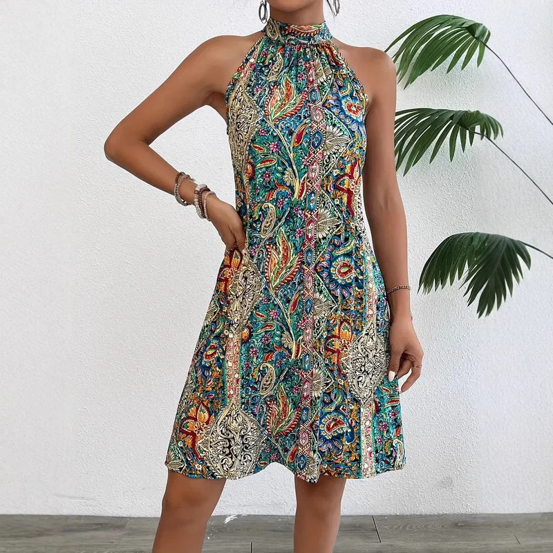Damen Halterneck Kleid mit buntem Paisley-Muster Nord Taschen