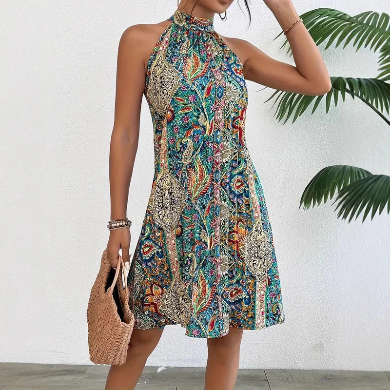Damen Halterneck Kleid mit buntem Paisley-Muster Nord Taschen