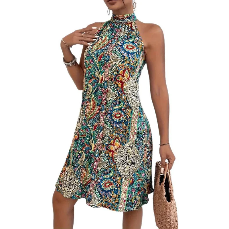 Damen Halterneck Kleid mit buntem Paisley-Muster Nord Taschen