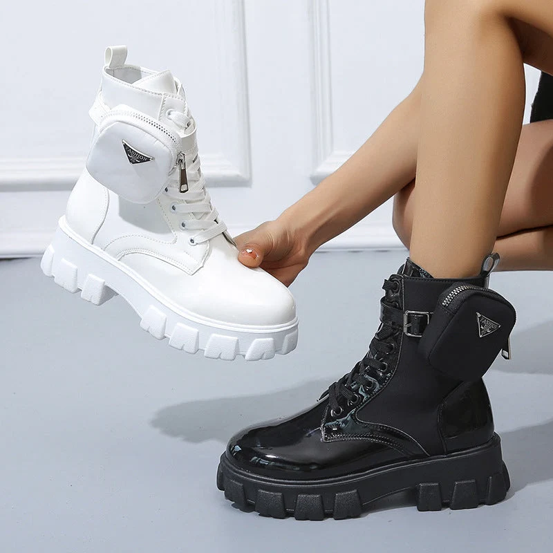 Damen nan Schnürhalbschaft-Boot im Utility-Style mit abnehmbarem Mini-Täschchen und Plateau-Profilsohle Nord Taschen