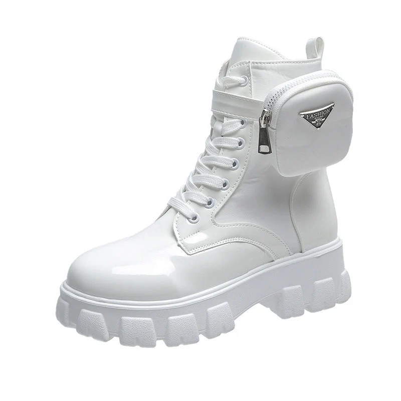 Damen nan Schnürhalbschaft-Boot im Utility-Style mit abnehmbarem Mini-Täschchen und Plateau-Profilsohle Nord Taschen
