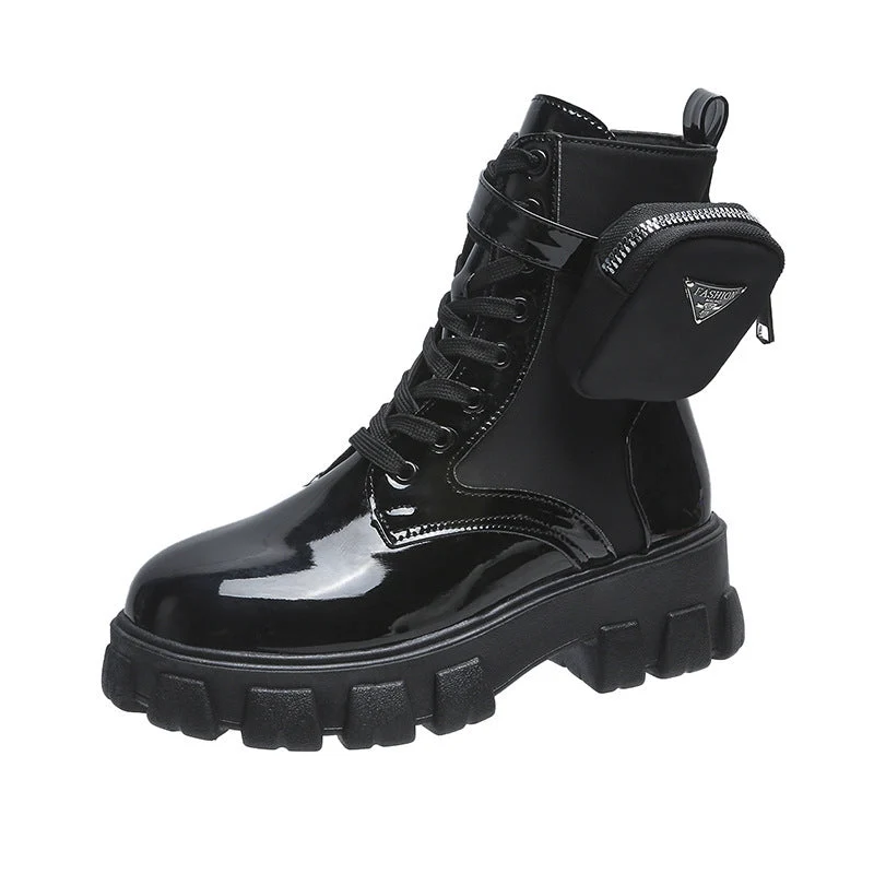 Damen nan Schnürhalbschaft-Boot im Utility-Style mit abnehmbarem Mini-Täschchen und Plateau-Profilsohle Nord Taschen