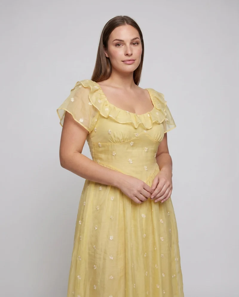 Damen Maxikleid mit Rüschendetails und schmaler Silhouette