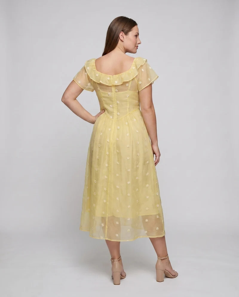 Damen Maxikleid mit Rüschendetails und schmaler Silhouette