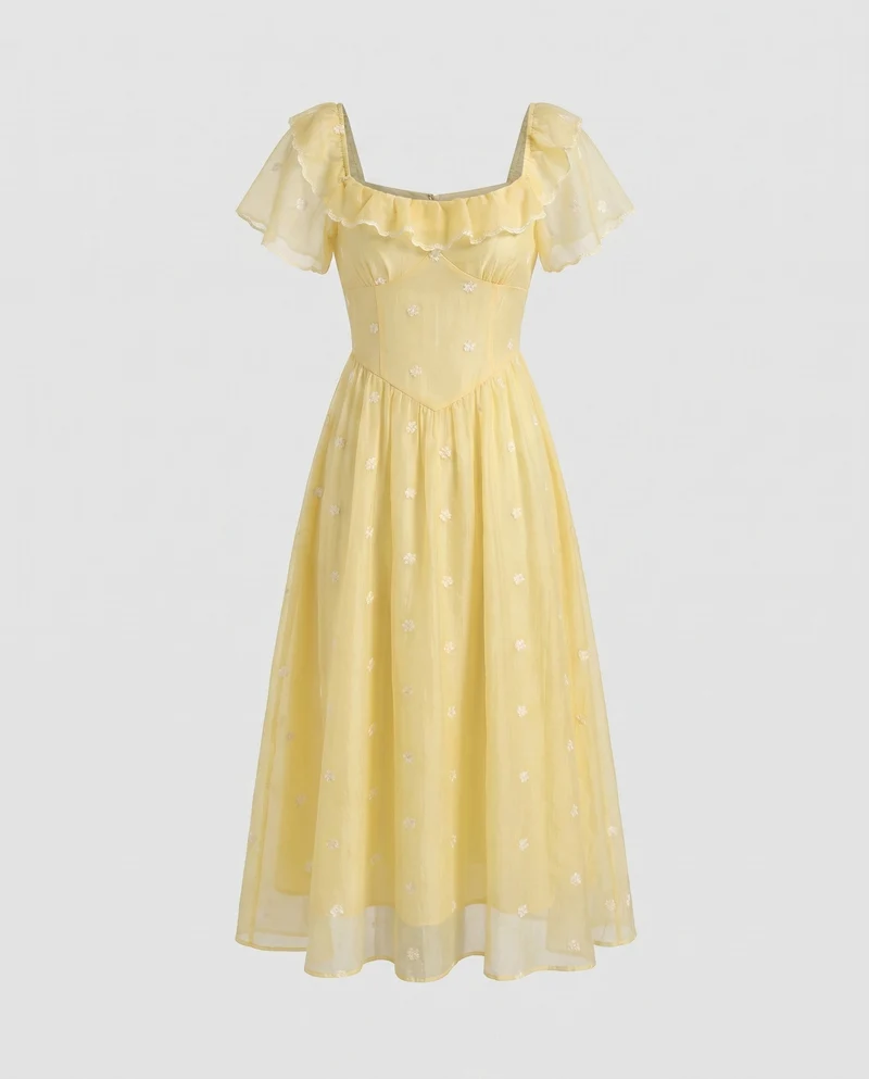Damen Maxikleid mit Rüschendetails und schmaler Silhouette