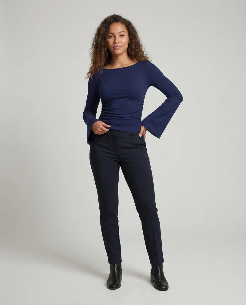 Damen Geripptes Crop-Top Glockenärmel