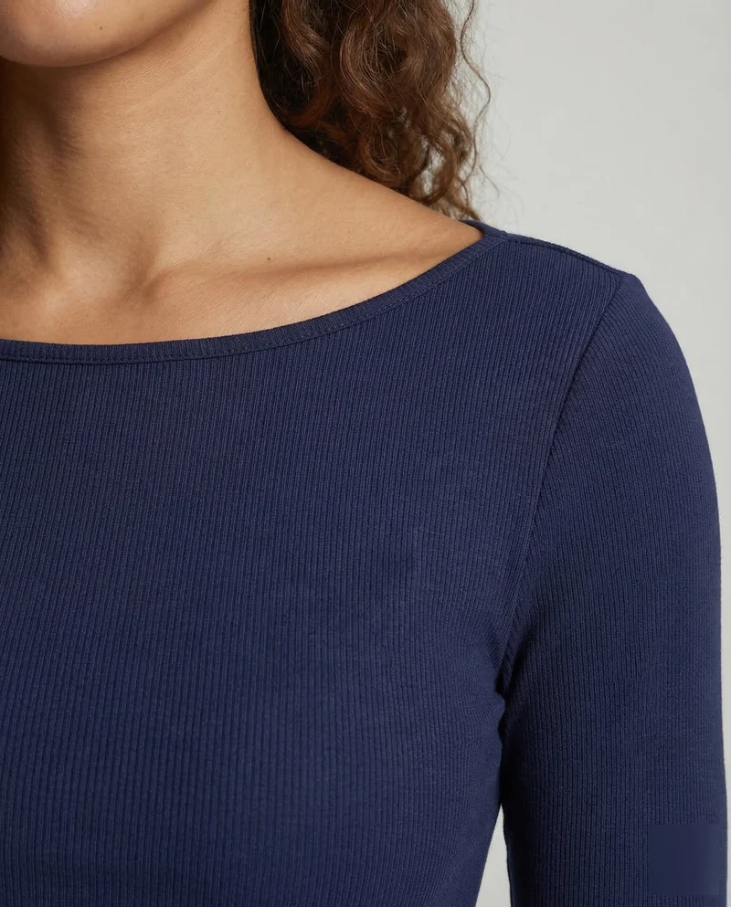 Damen Geripptes Crop-Top Glockenärmel