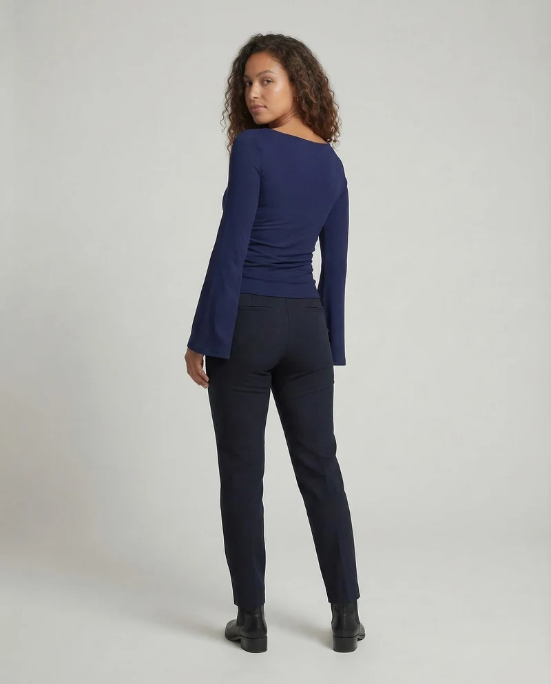 Damen Geripptes Crop-Top Glockenärmel