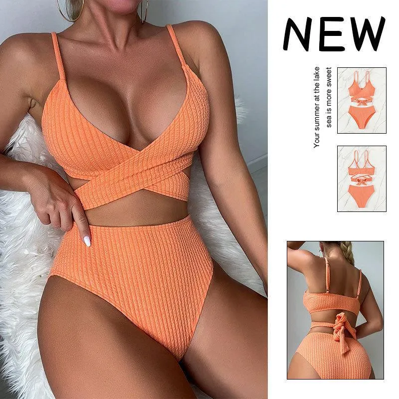 Damen High-Waist Bikini-Set mit gekreuztem Oberteil