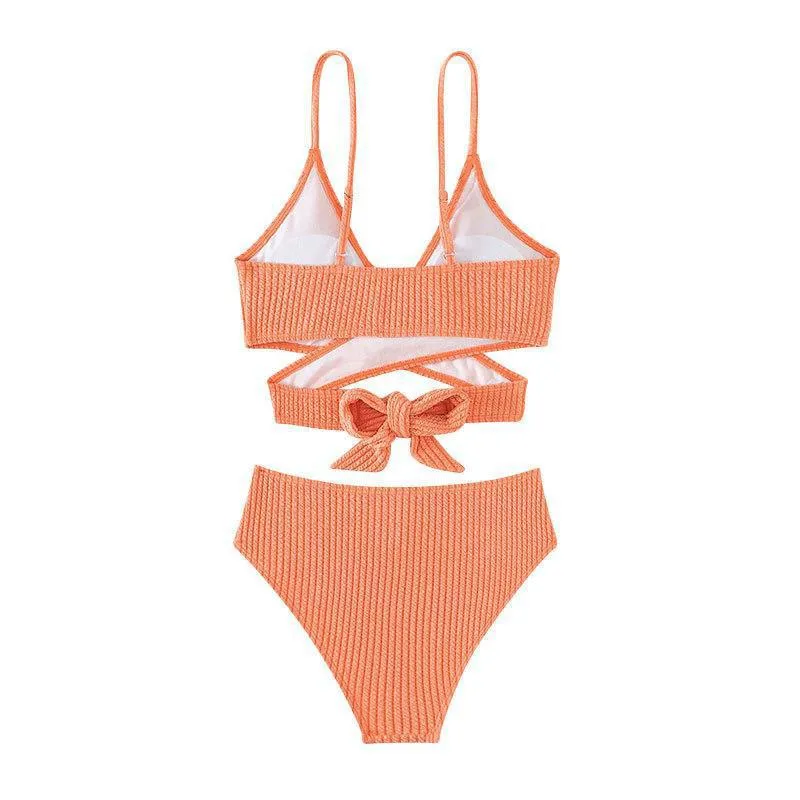 Damen High-Waist Bikini-Set mit gekreuztem Oberteil