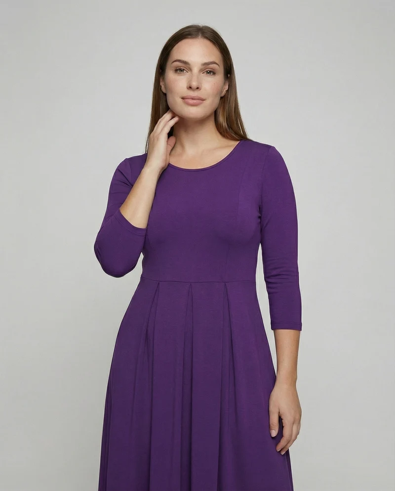 Damen nan knöchellanges A-Linien-Jerseykleid mit Rundhalsausschnitt und Dreiviertelärmeln