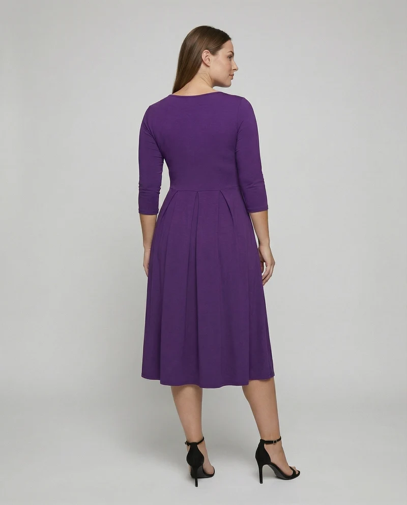 Damen nan knöchellanges A-Linien-Jerseykleid mit Rundhalsausschnitt und Dreiviertelärmeln