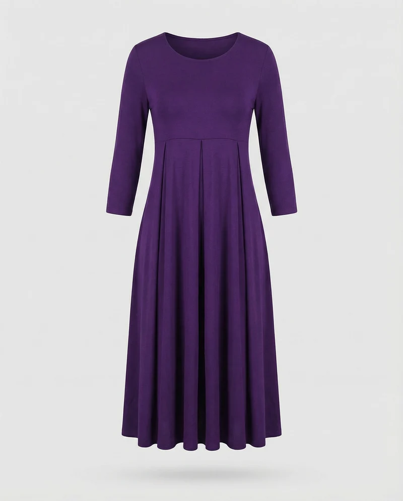 Damen nan knöchellanges A-Linien-Jerseykleid mit Rundhalsausschnitt und Dreiviertelärmeln
