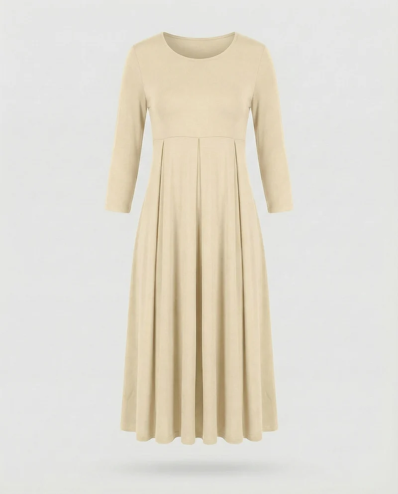 Damen nan knöchellanges A-Linien-Jerseykleid mit Rundhalsausschnitt und Dreiviertelärmeln