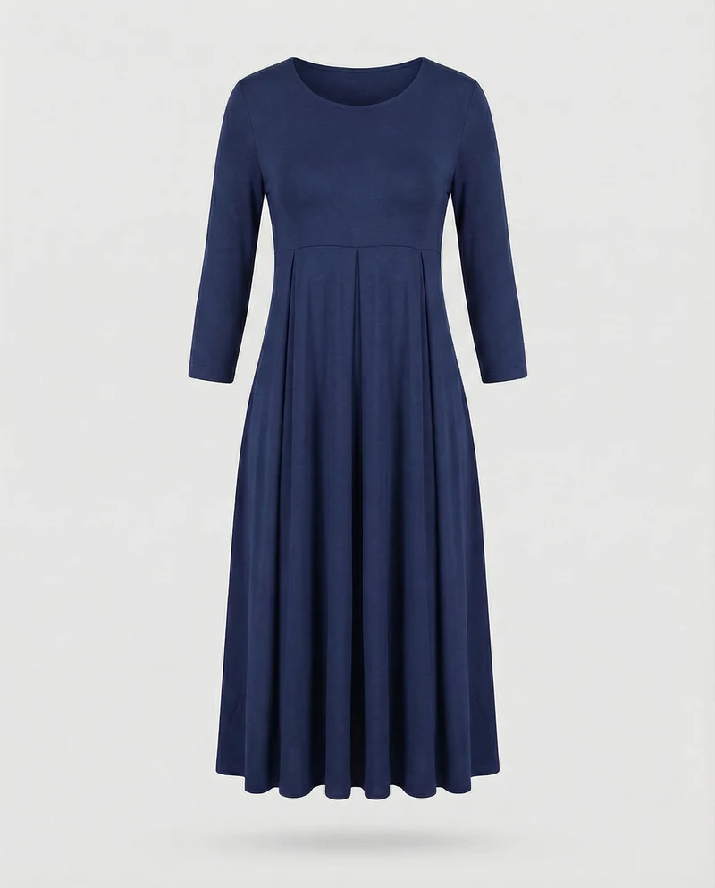 Damen nan knöchellanges A-Linien-Jerseykleid mit Rundhalsausschnitt und Dreiviertelärmeln