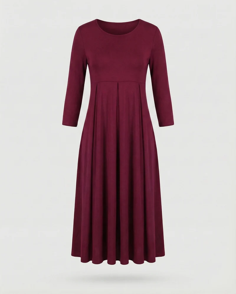 Damen nan knöchellanges A-Linien-Jerseykleid mit Rundhalsausschnitt und Dreiviertelärmeln