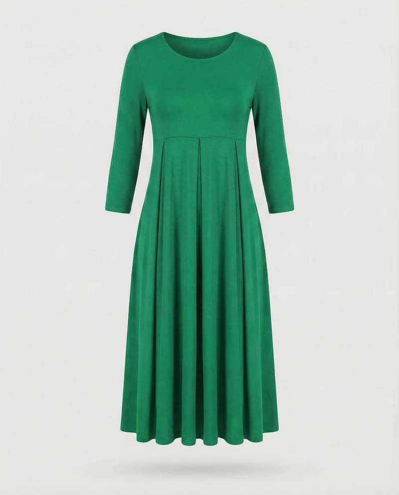 Damen nan knöchellanges A-Linien-Jerseykleid mit Rundhalsausschnitt und Dreiviertelärmeln