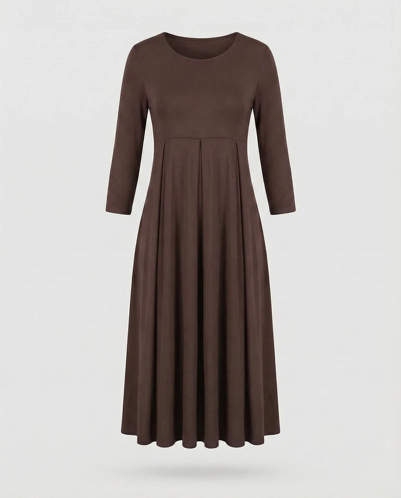 Damen nan knöchellanges A-Linien-Jerseykleid mit Rundhalsausschnitt und Dreiviertelärmeln