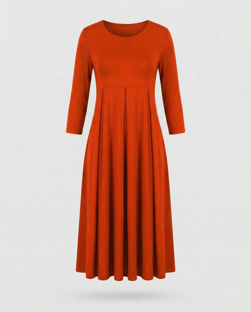 Damen nan knöchellanges A-Linien-Jerseykleid mit Rundhalsausschnitt und Dreiviertelärmeln