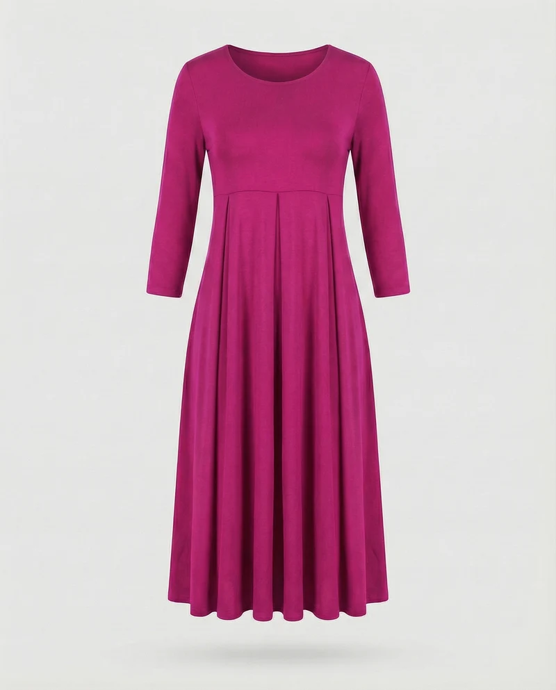 Damen nan knöchellanges A-Linien-Jerseykleid mit Rundhalsausschnitt und Dreiviertelärmeln